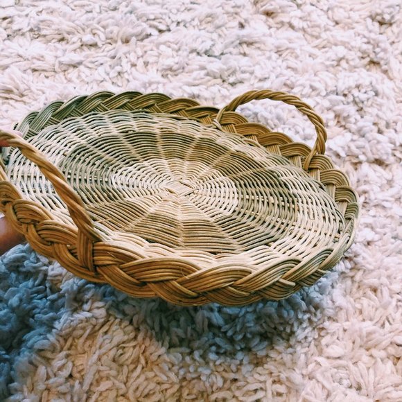 Vintage Accents Vintage Round Wicker Tray With Handles Poshmark